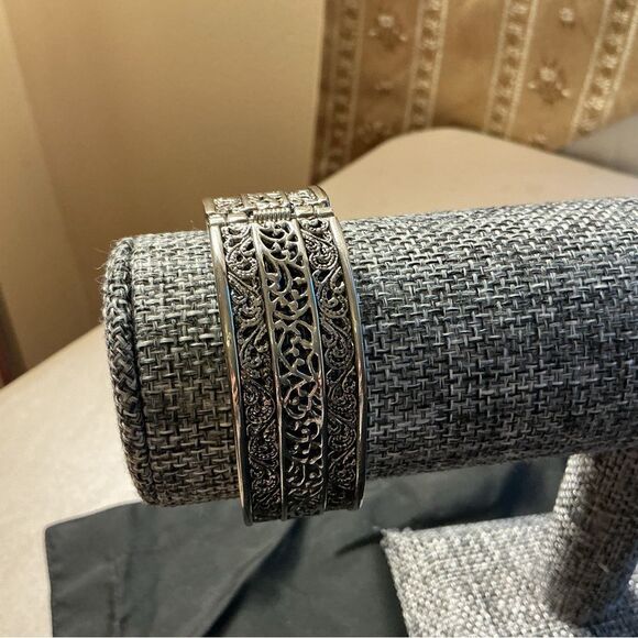Intricate Silvertone and Oxidized Black Cuff Bracelet - Picture 5 of 5